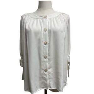 ANTONIO MELANI Women’s White Boxy Bib Collar 3/4 Sleeves Blouse Size L